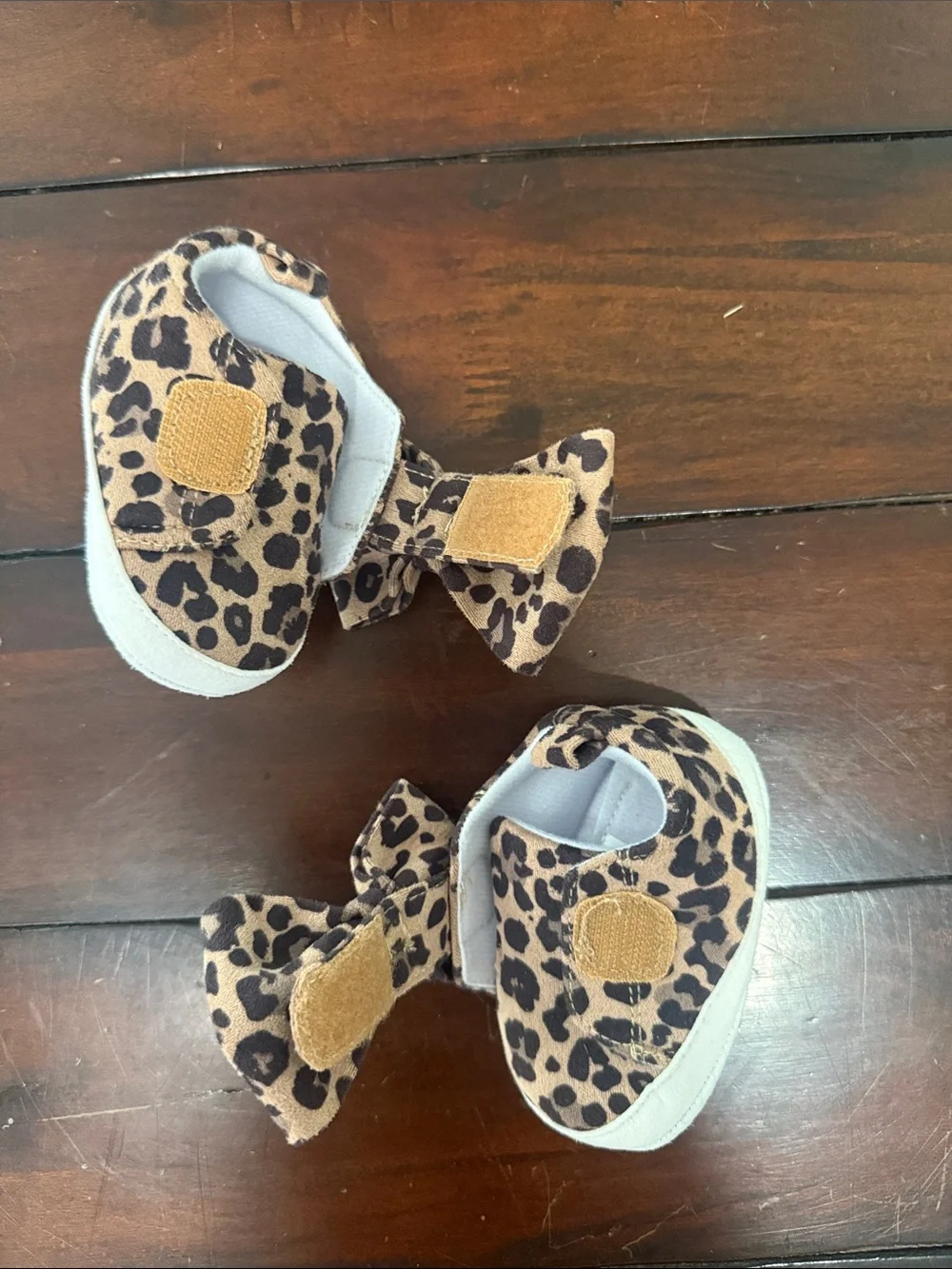 Leopard Print Bow Baby Shoes - Tan and Black